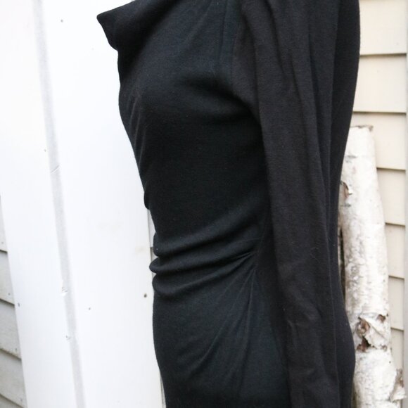 Banana Republic Black Wool Blend Knit Drape Neck Side Ruched Fitted Dress Sz MED - Picture 4 of 6